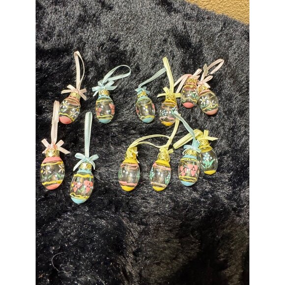 Set Of 12 Midwest Glass Hand-Painted Easter Egg Ornaments With Ribbon Hangers - Picture 3 of 10